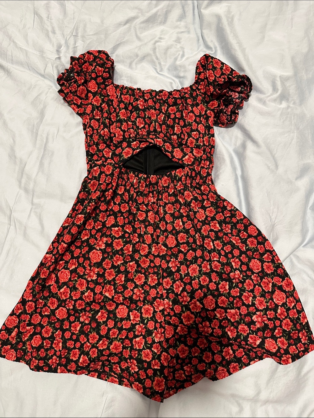 Floral Cutout Romper in Black & Red